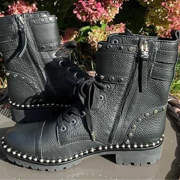 Sam Edelman Leather Studded Lace-Up‎ Ankle Boots - Picture 1 of 4